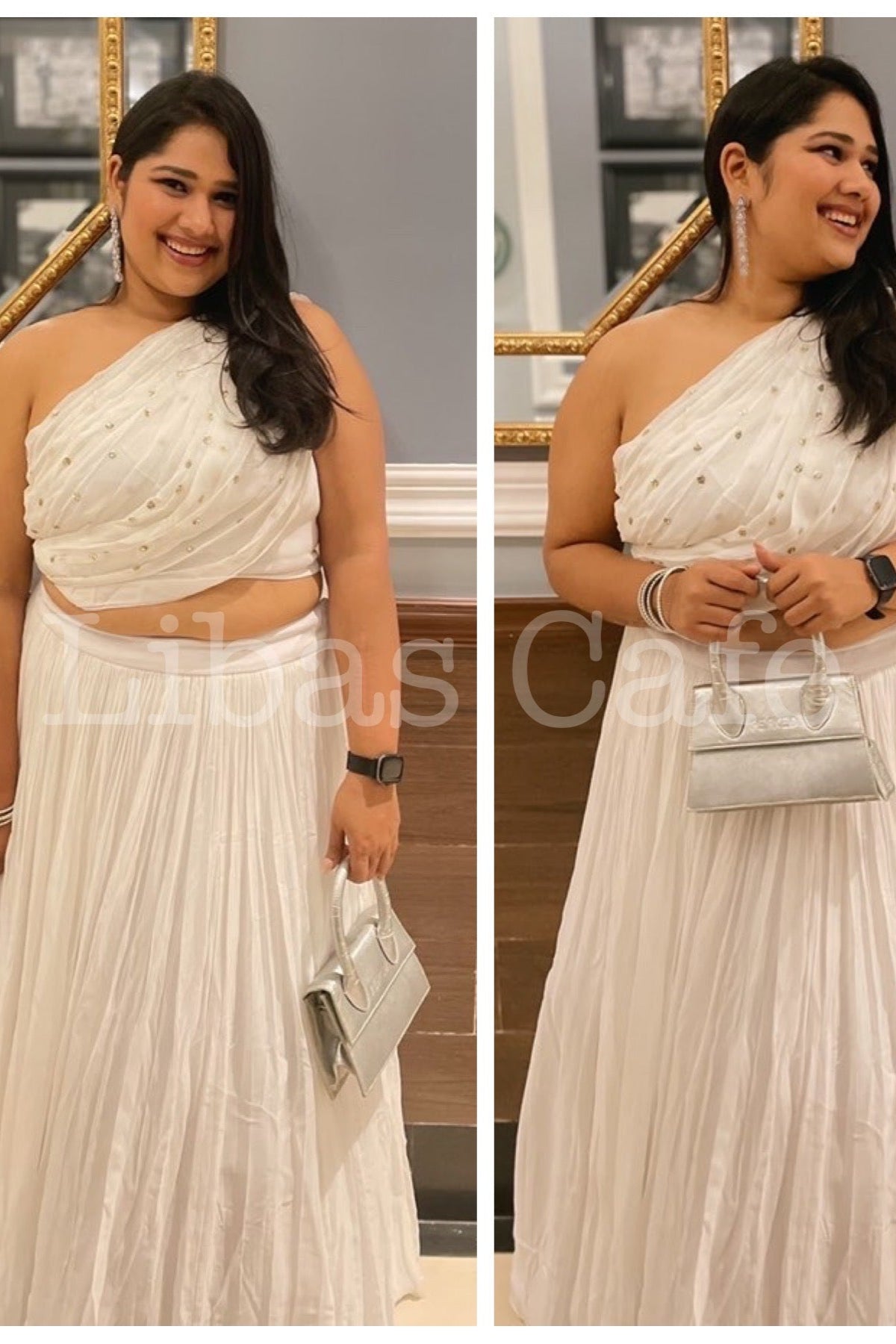 Diksha Singhi In Ivory Sequin Drape Lehenga